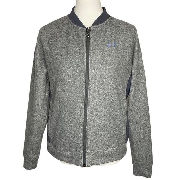 Under Armour Cold Gear Fleece Bomber Jacket Gray Women's Medium Loose Fit Active - Picture 15 of 16